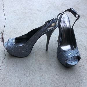 Grey glitter heels
